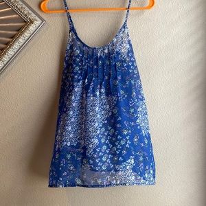 Sheer floral navy fabric.